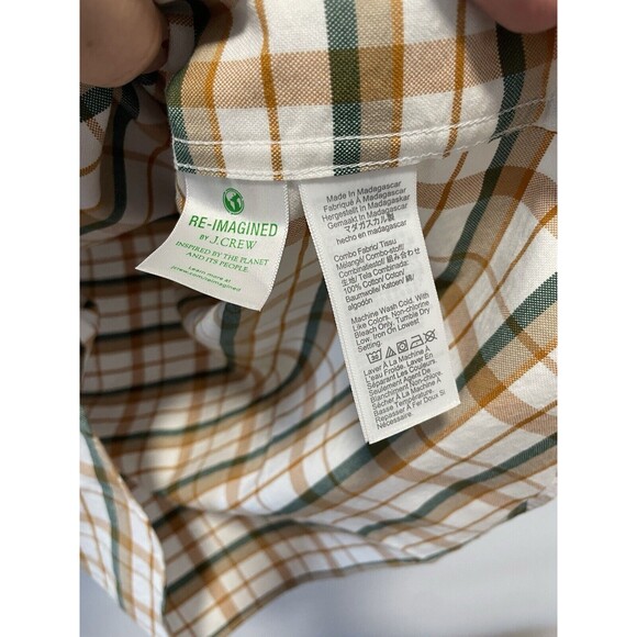 Men's J CREW XL Factory Button Down Shirt Flex Oxford Slim Plaid Green/orange - Picture 5 of 7